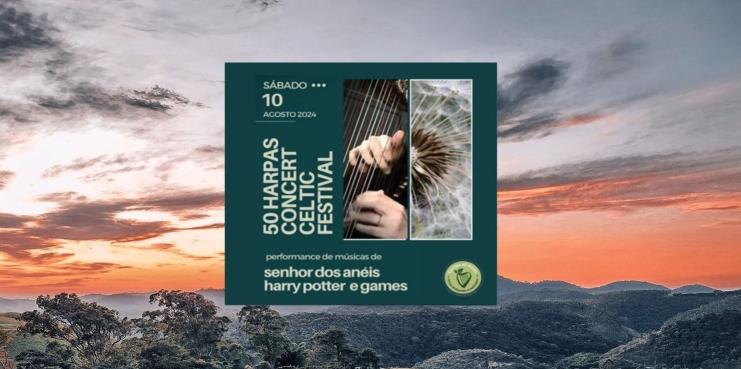 SHOW COM 50 HARPAS AO ENTARDECER – GARDEN OF HARPS